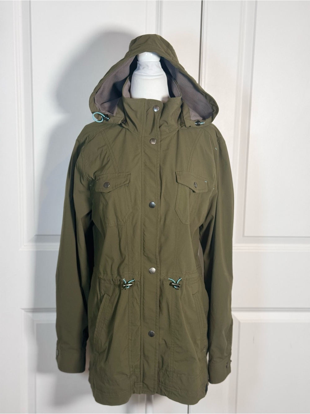 L.L.Bean Luna Jacket Womens M Olive Hooded Fleece Lined Softshell Utility Parka